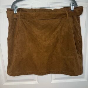 Abercrombie & Fitch Brown Faux Suede Belted Mini Skirt Size XL GUC